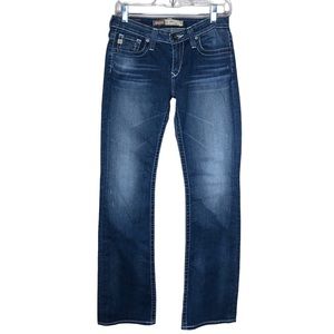 Big Star Remy Boot Cut Low Rise Jeans Size 27 Long Thick Stitch Embroidery